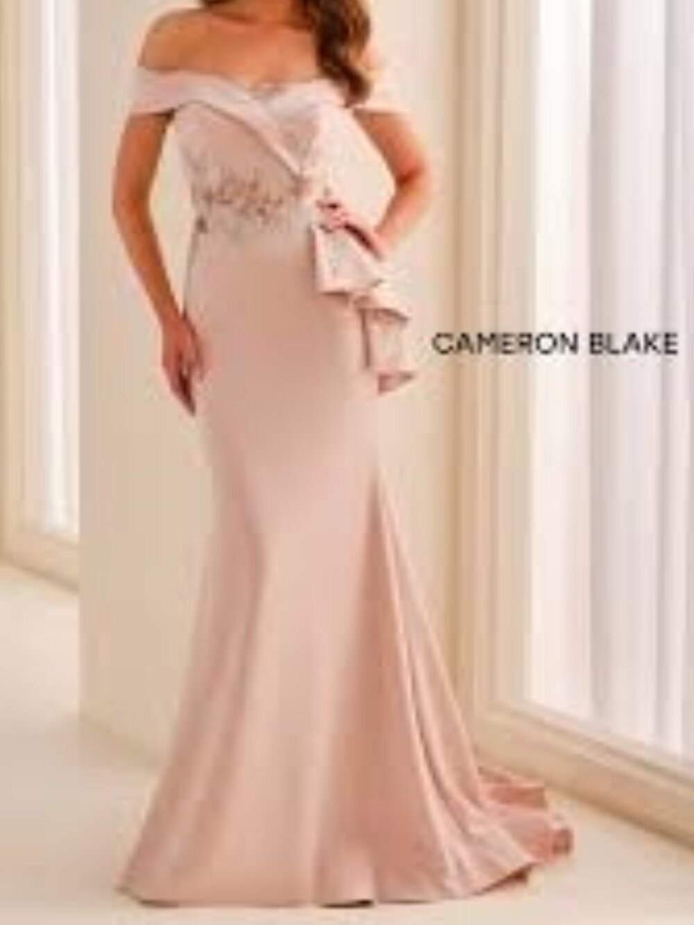 NWT Cameron Blake CB779 Off-Shoulder Mermaid Formal Dress Blush size 14